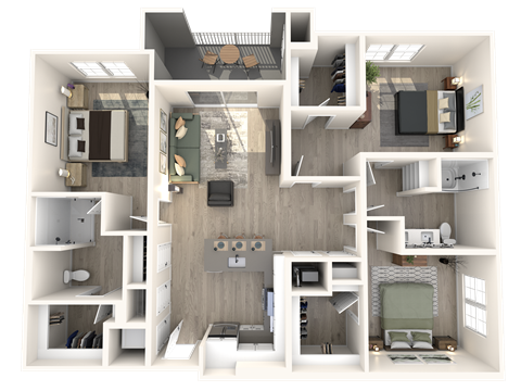 Floor plan for 3 beds, 2 baths, 1485 sqft
